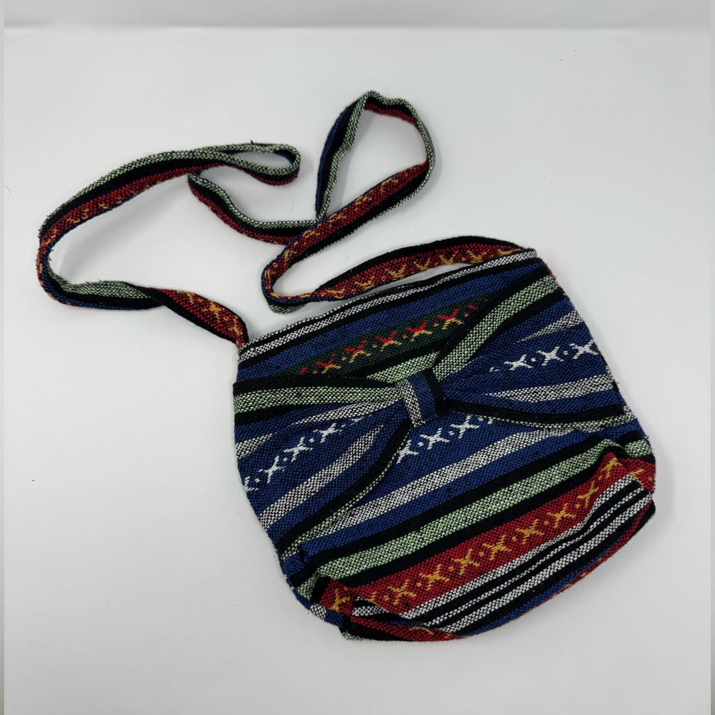 Woven Baja Multicolored Crossbody Purse, Hippie, Crunchy, Stripe, Bow, Zipper